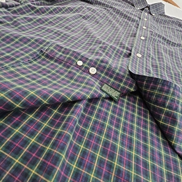 Ralph Lauren Green Label Shirt Men's 17 1/2 32/33 No Iron Plaid Green Blue EUC - Picture 4 of 15